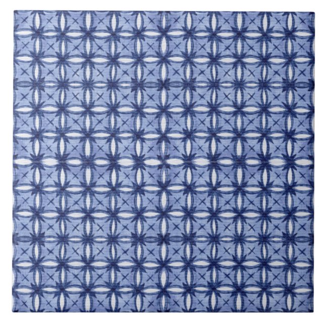 Aquarellbauernhaus Muster Navy Blue White Field Fliese (Vorderseite)