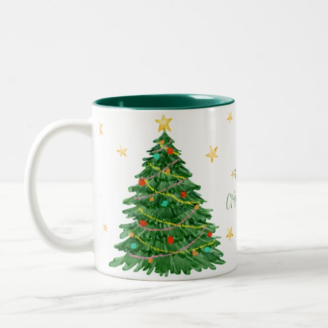 Aquarellbaum Frohe Weihnachtsfeier Tasse (Links)