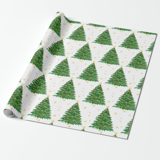 Aquarellbaum Frohe Weihnachtswrapping Papier Geschenkpapier (Ungerollt)