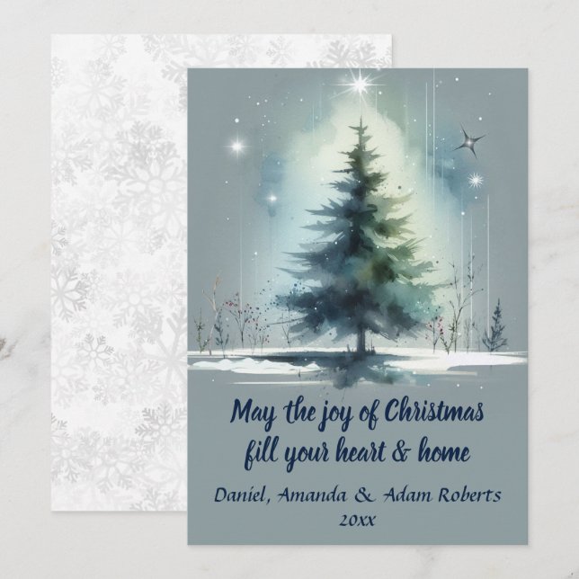 Aquarellbaum gegen mittelblauen Hintergrund Feiertagskarte (Vorne/Hinten)