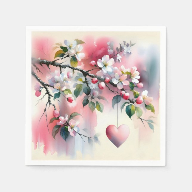 Aquarellbaum mit Herz Serviette (Vorderseite)