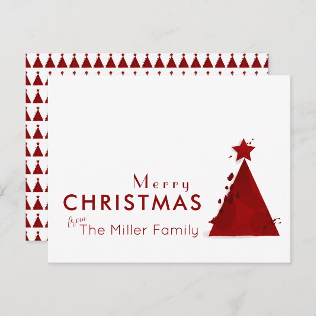 Aquarellbaum Non-Foto Frohe Weihnachtsfamilie Feiertagskarte (Vorne/Hinten)