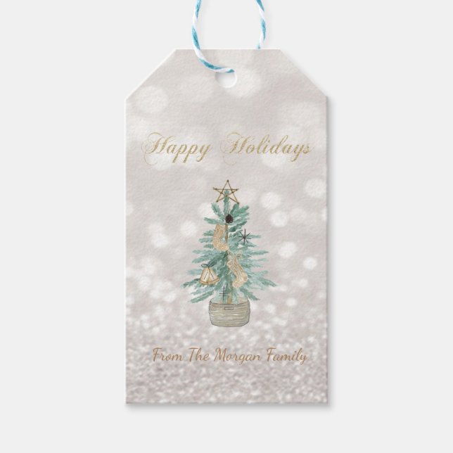 Aquarellbaum, Star Glitzer Bokeh Geschenkanhänger (Vorderseite)