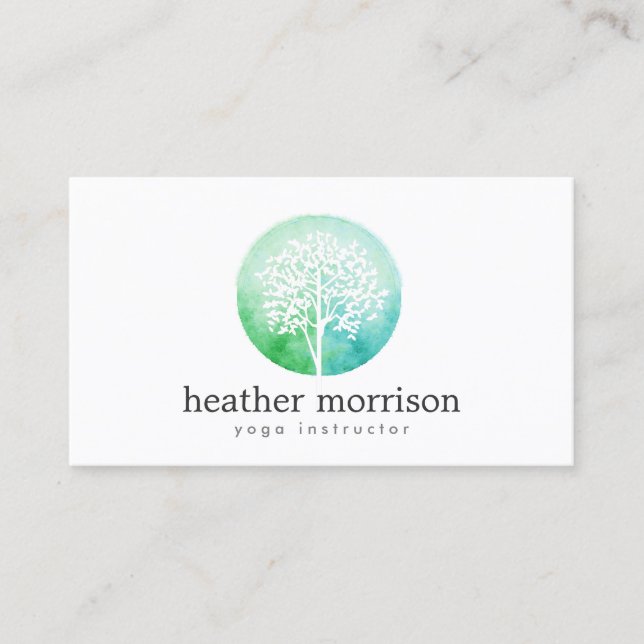 Aquarellbaum Yoga und Wellness Business Card Visitenkarte (Vorderseite)