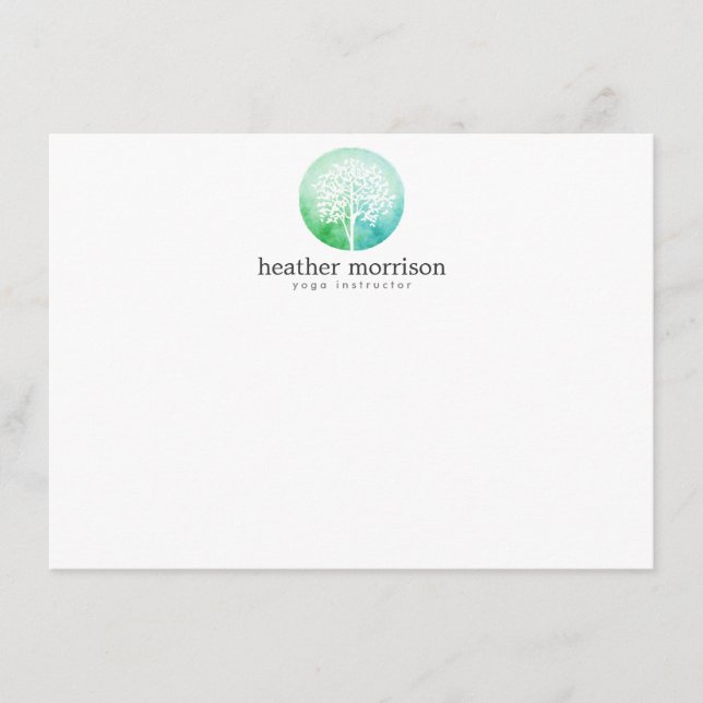 Aquarellbaum Yoga und Wellness Flat Notecard Mitteilungskarte (Vorderseite)