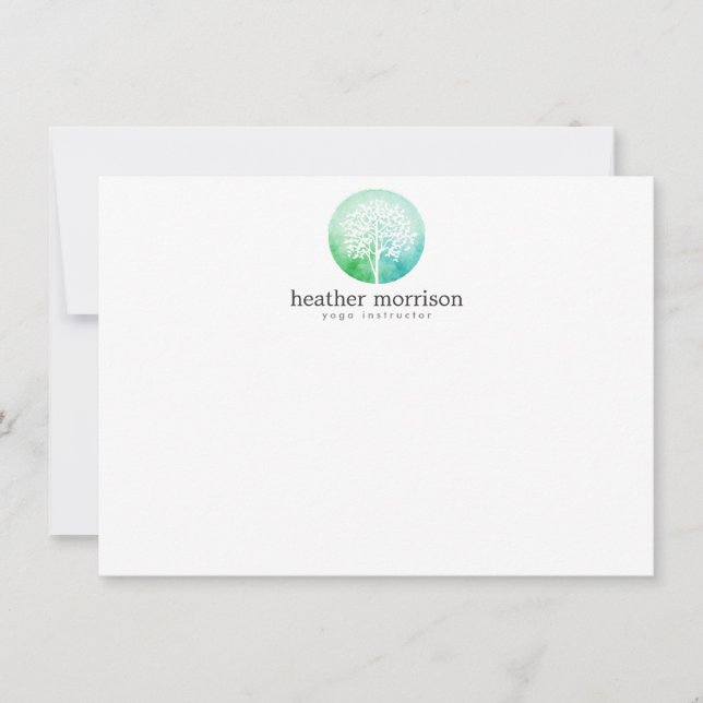 Aquarellbaum Yoga und Wellness Flat Notecard Mitteilungskarte (Vorderseite)