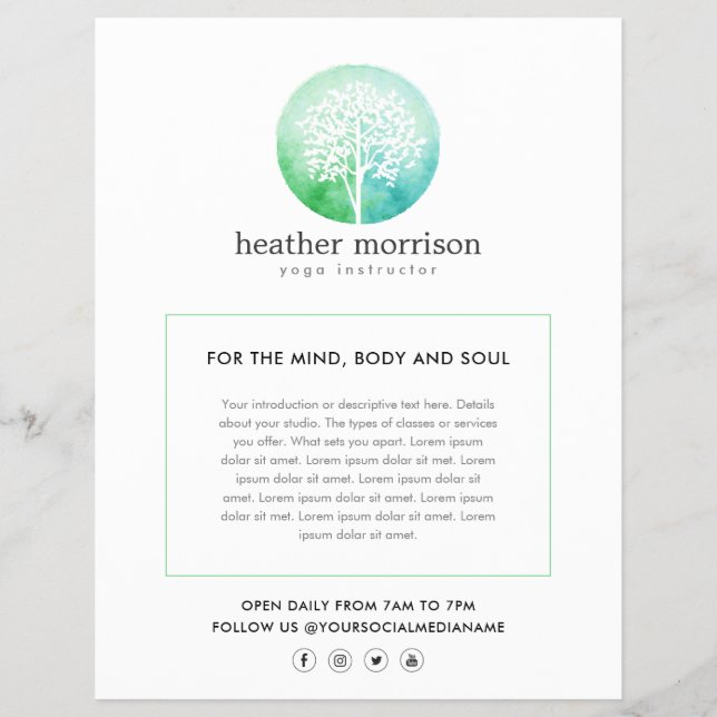 Aquarellbaum Yoga und Wellness Flyer (Vorne)