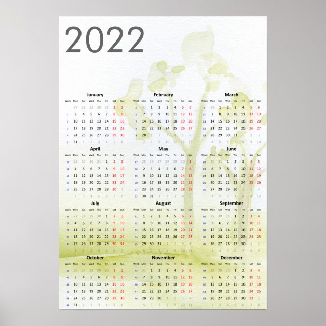 Aquarellbäume 2022 Poster (Vorne)