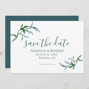 Aquarellbäume, blau, grün, Hochzeit Save The Date
