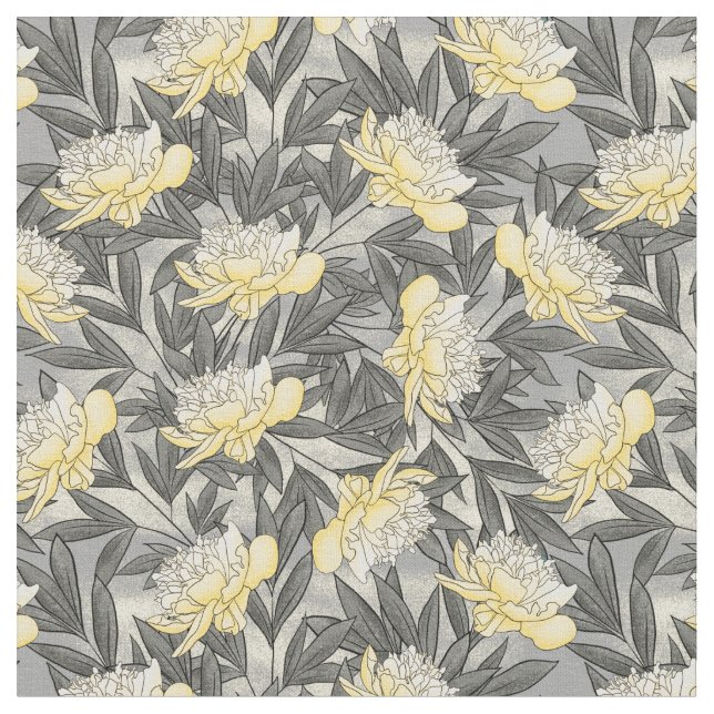 Aquarellbäume Blumenmuster Gelb | Grau Stoff (Nahaufnahme)