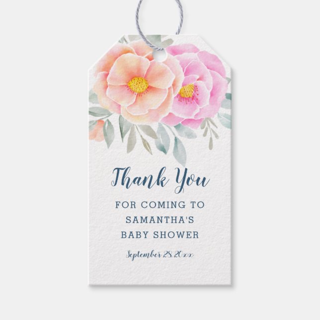 Aquarellbäume Rose Rosa Blumenbäume Vielen Dank Geschenkanhänger (Vorderseite)