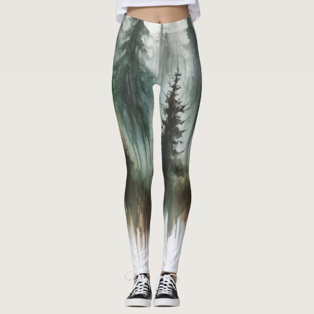 Aquarellbäume Rustikale Wildnis Leggings (Vorderseite)