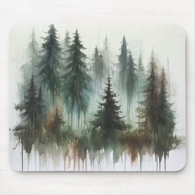 Aquarellbäume Rustikale Wildnis Mousepad (Vorne)
