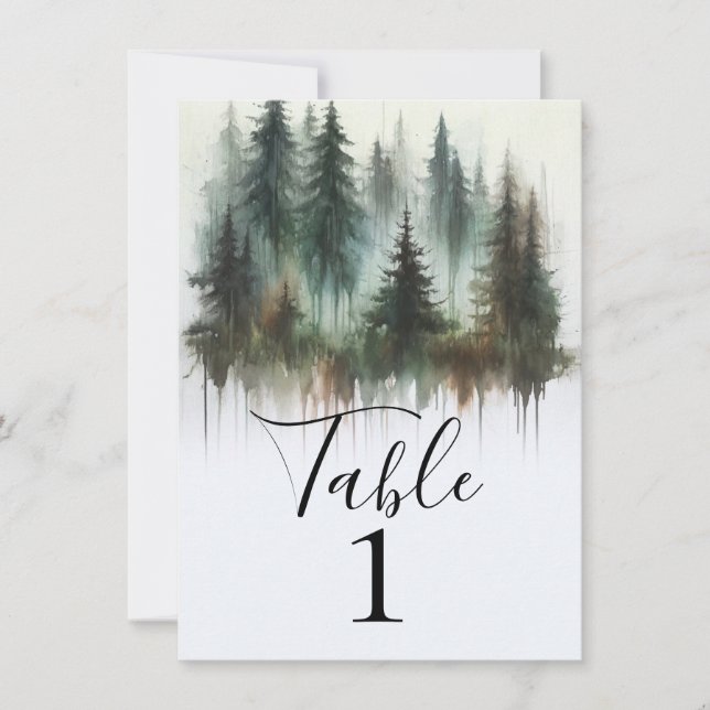 Aquarellbäume Rustikale Wildnis Tischnummer (Vorderseite)