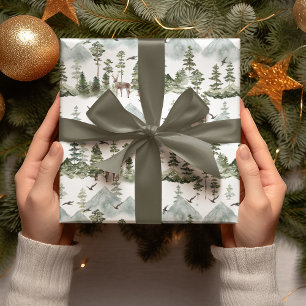 Aquarellbäume und Grüne Hirsche Geschenkpapier