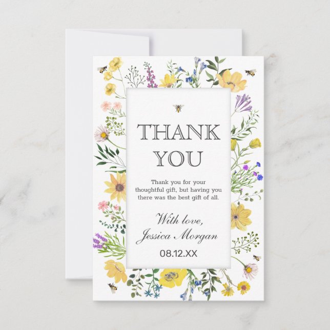 Aquarellbäume und Wildblume-Kinderdusche Dankeskarte (Vorderseite)