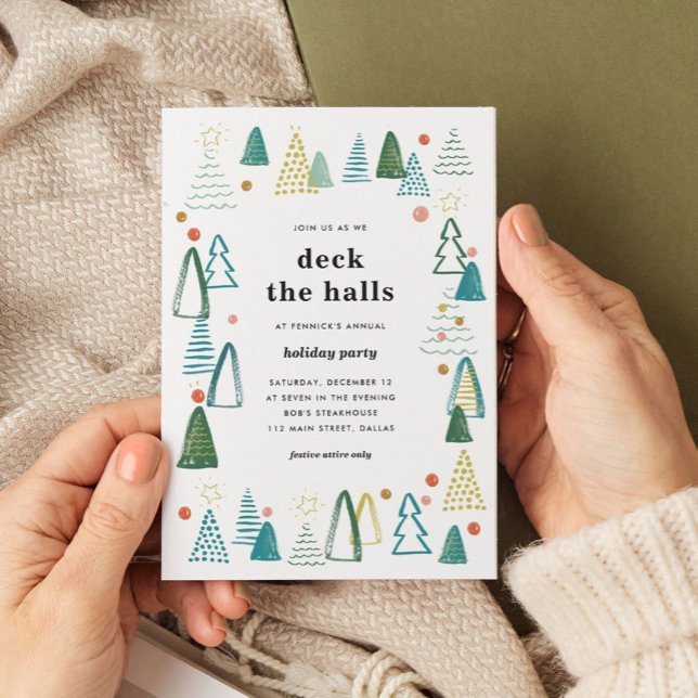 Aquarellbäume Weihnachtsfeierliche Party Einladung (Watercolor Christmas trees party invitation.)