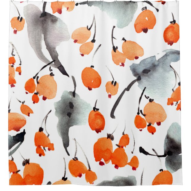 Aquarellbeeren und Blätter - Darstellung Duschvorhang (Vorderseite)