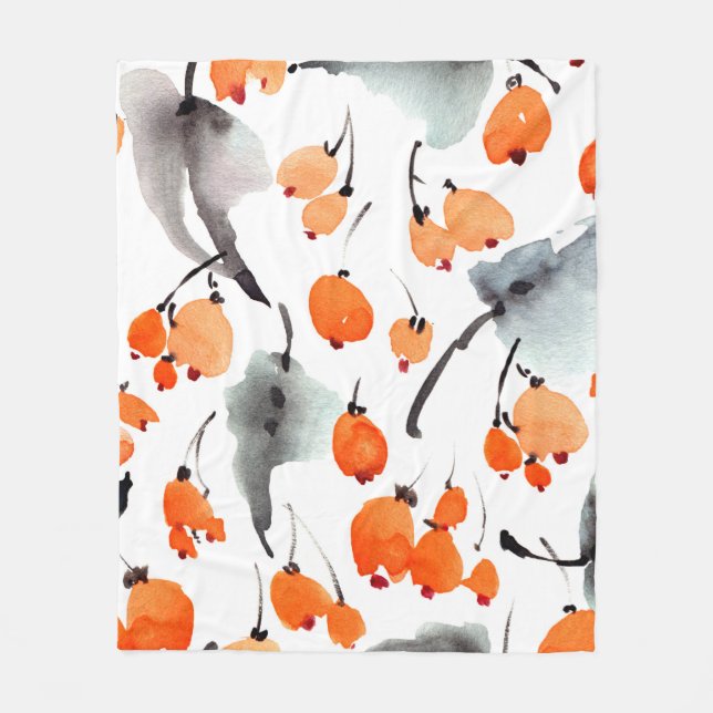 Aquarellbeeren und Blätter - Darstellung Fleecedecke (Vorderseite)