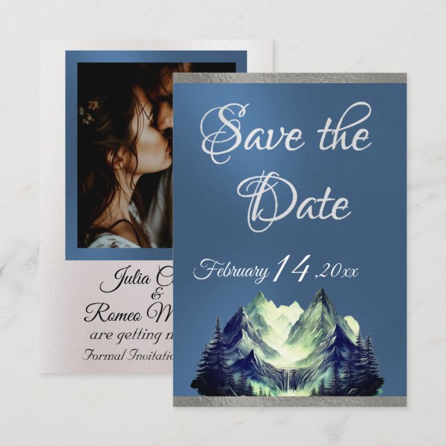 Aquarellberge 2 Blau 2 Save The Date (Vorne/Hinten)
