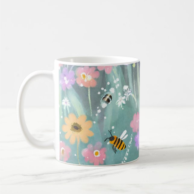 Aquarellbienen über Blume Garten Kaffeetasse (Links)