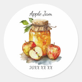 Aquarellbild Aprikosenmarmeladenglas und Äpfel Runder Aufkleber