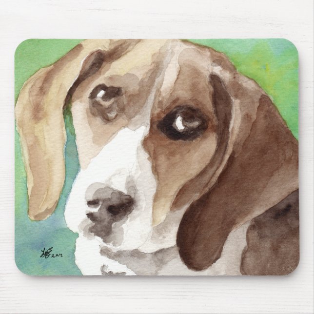 Aquarellbild Beagle Portrait Mousepad (Vorne)