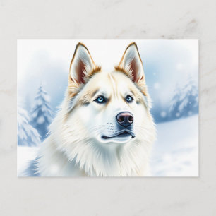 Aquarellbild des sibirischen Husky in Snowy Postkarte