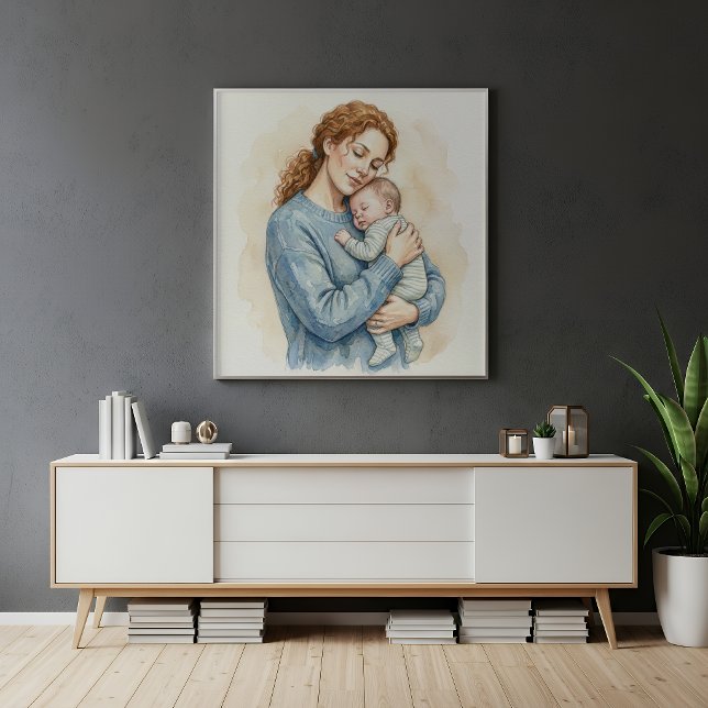 Aquarellbild einer Mutter, die ein schlafendes Bab Poster (Von Creator hochgeladen)