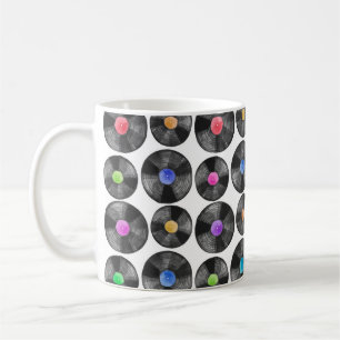 Aquarellbild einer Vinyl lp-Retroaufnahme Kaffeetasse