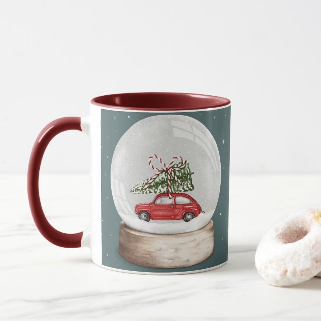 Aquarellbild einer Weihnachtsschneekugel Tasse (Mit Donut)