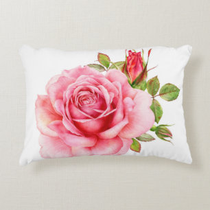 Aquarellbild einer zarten rosa Rosa wi Dekokissen