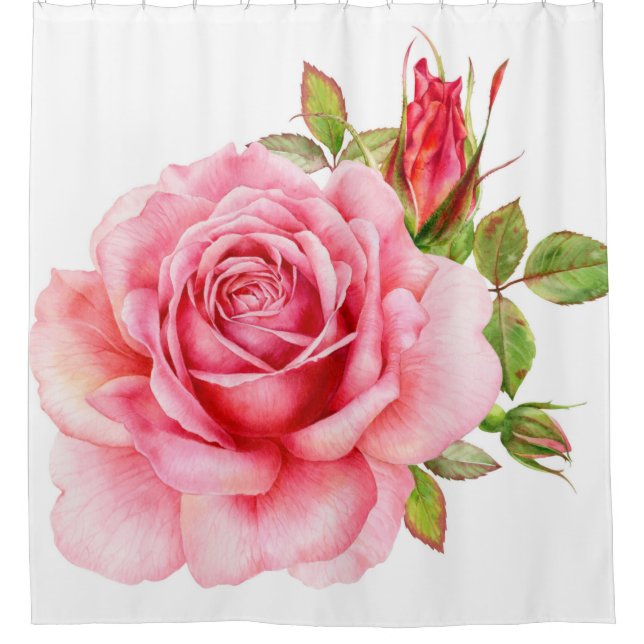Aquarellbild einer zarten rosa Rosa wi Duschvorhang (Vorderseite)