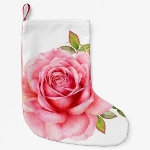 Aquarellbild einer zarten rosa Rosa wi Kleiner Weihnachtsstrumpf