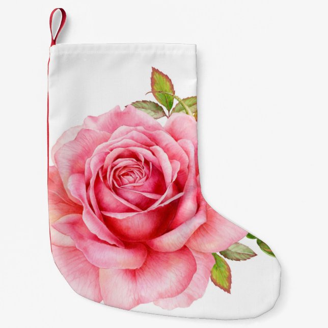 Aquarellbild einer zarten rosa Rosa wi Kleiner Weihnachtsstrumpf (Vorderseite)