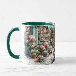 Aquarellbild eines Oldtimers und eines charmanten Tasse