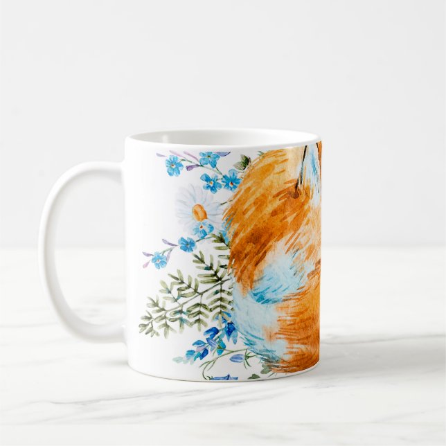 Aquarellbild eines schlafenden Fuchses, Rotfuchs Kaffeetasse (Links)