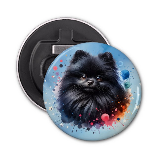 Aquarellbild für den Schwarzen Spitz Flaschenöffner (Vorderseite)