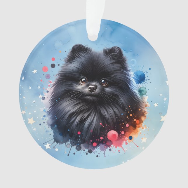 Aquarellbild für den Schwarzen Spitz Ornament (Vorderseite)