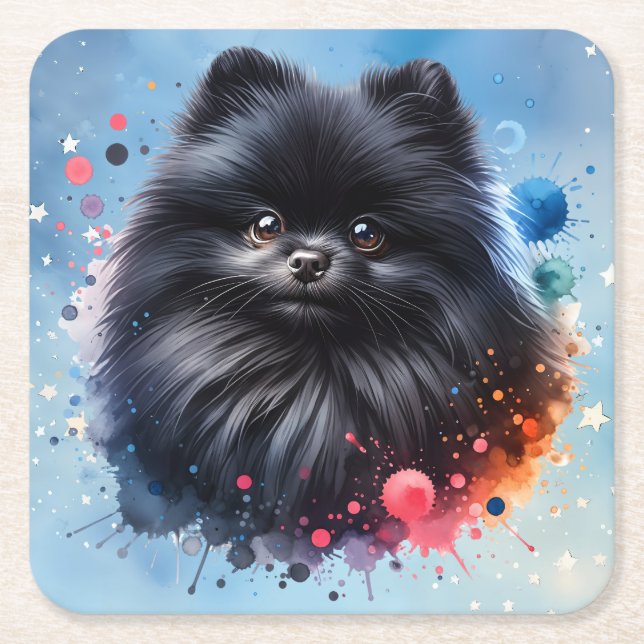 Aquarellbild für den Schwarzen Spitz Rechteckiger Pappuntersetzer (Vorderseite)