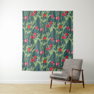 Aquarellbild Klatschmohn Wandteppich