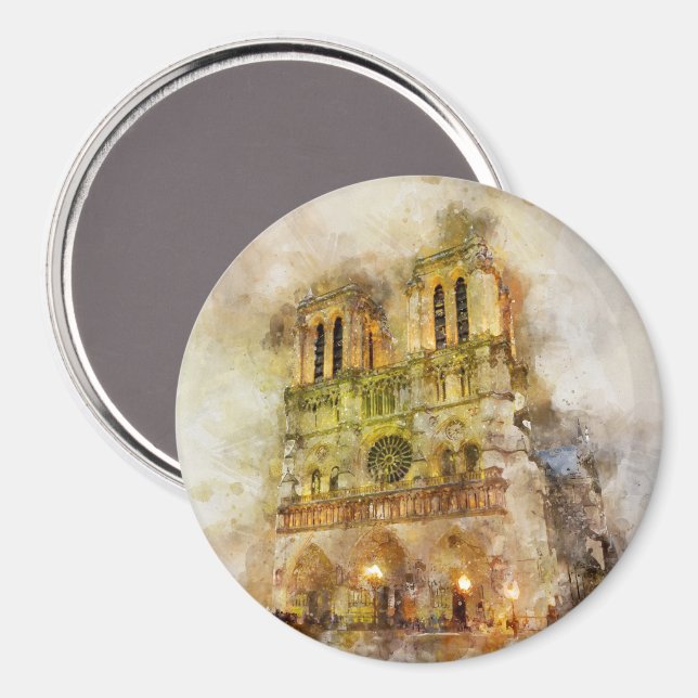 Aquarellbild Notre Dame Kathedrale Paris Magnet (Vorderseite/Rückseite)