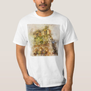 Aquarellbild Notre Dame Kathedrale Paris T-Shirt