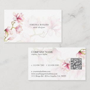 Aquarellbild Rosa Magnolie QR-Code Visitenkarte