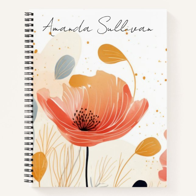 Aquarellbild rote Mohnblume Notizbuch (Vorderseite)