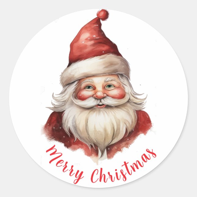 Aquarellbild Santa Claus Runder Aufkleber (Vorderseite)