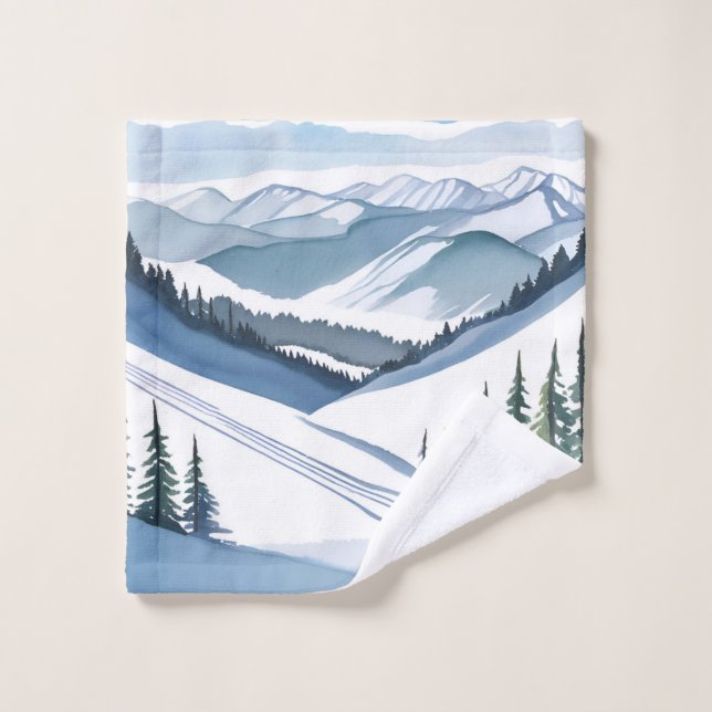 Aquarellbild Skiberg Waschlappen (Waschlappen)