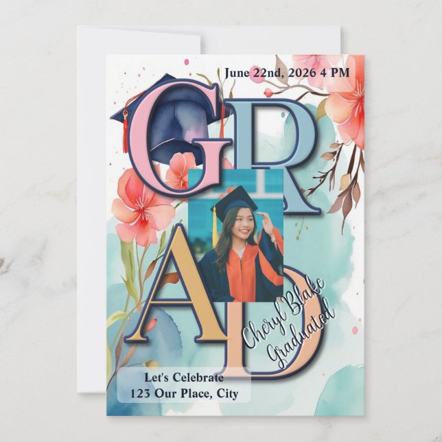 Aquarellbilder-Abschluss Einladung (Vorderseite)