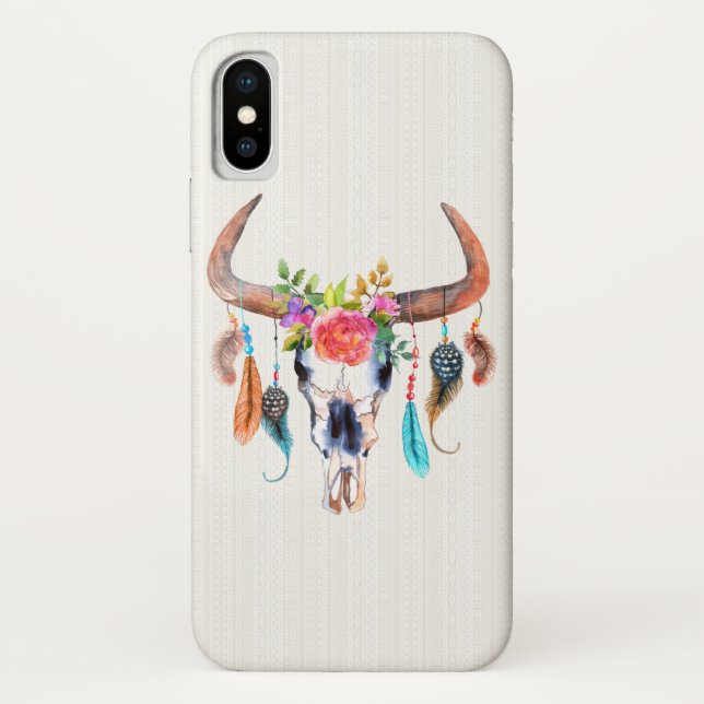 Aquarellbilder - Bull Skull Beige-Stamm Case-Mate iPhone Hülle (Rückseite)
