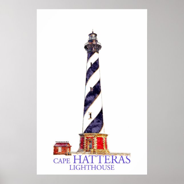 Aquarellbilder Cape Hatteras Leuchtturm Poster (Vorne)